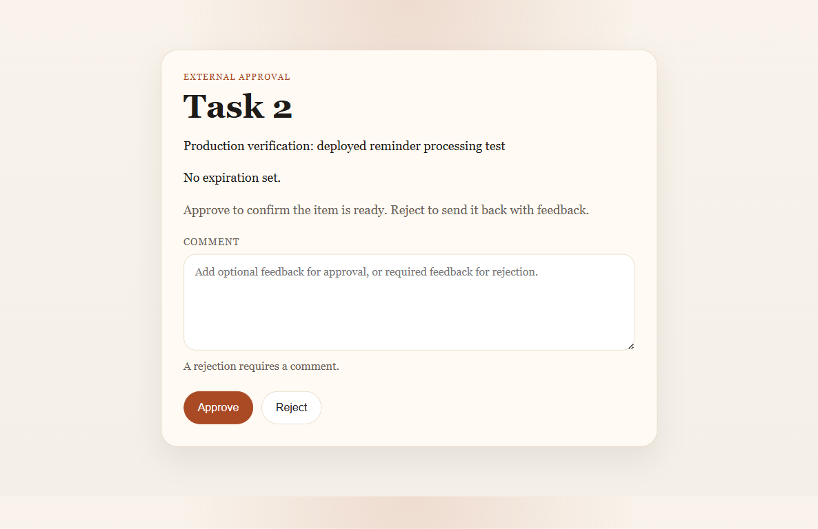 Approval page screenshot